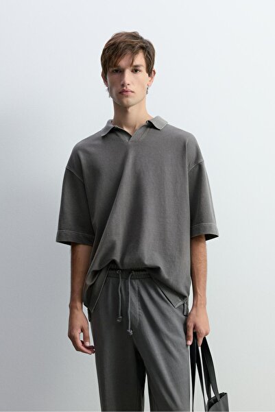 LEFTIES Soluk efektli polo yaka t-shirt