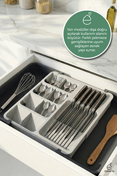 EVONİTA Ρυθμιζόμενος συρόμενος οργανωτής μαχαιροπίρουνων με συρτάρι, επεκτάσι...