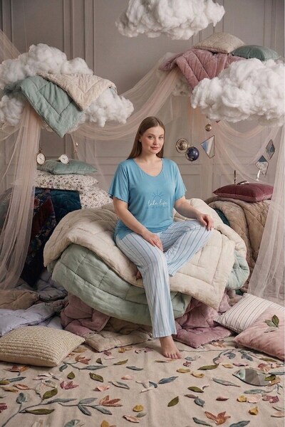 seamlife Σετ πιτζάμες Palazzo με κοντό μανίκι από βισκόζη χωρίς κουμπιά σε με...