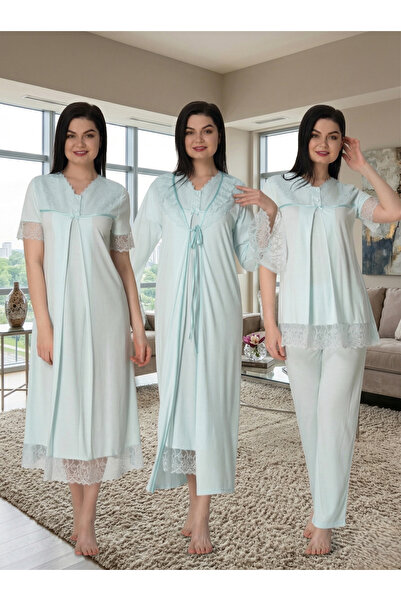 Lohusa Homewear Women's Turquoise Maternity Summer Elegant Lace Short Sleeve ...