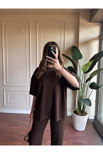 Alyalisbutik Oversize Cut Knitted Modal Suit - Brown