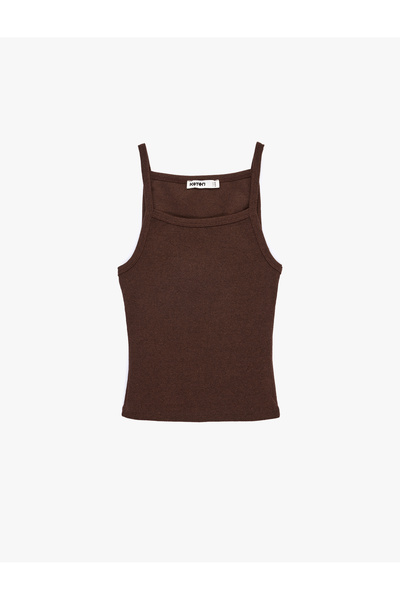 Koton Στενή εφαρμογή, ριμπ, αμάνικη μπλούζα με τετράγωνο λαιμό