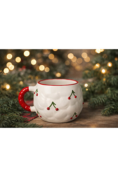 Kotium Ceramics كوب منقوش بنمط الكرز من الداخل، كوب سيراميك مصنوع يدويًا بالك...