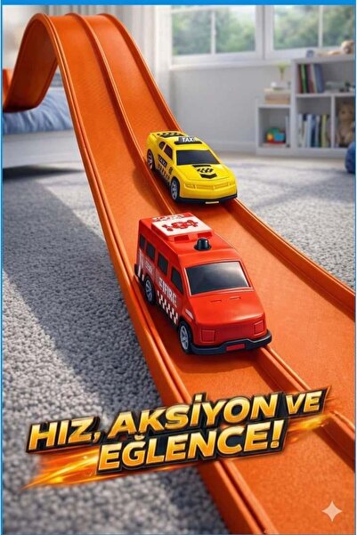 LORELLİ ESNEK ARABA YARIŞ PİSTİ KIVRILABİLİR TURUNCU RENK VAKUMLU 4.5 Metre Flex Track | Metal Araba Hediyel