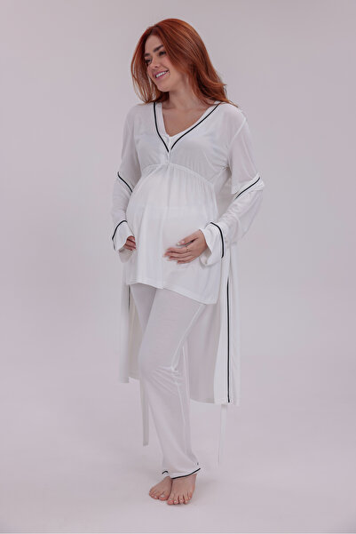 Yulem Homewear Set de pijamale din 3 piese pentru maternitate, cu mânecă scur...