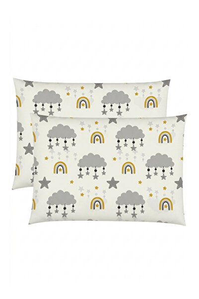 pistore %100 Pamuk Ranforce Bebek Yastık Kılıfı Gri Bulut Desenli - 2 Adet 35x45