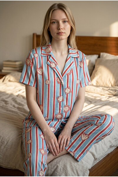 Pijamacs Σετ πιτζάμες με γιακά πουκάμισου με κόκκινο ριγέ σχέδιο Love Letter