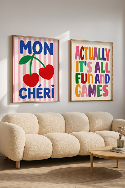 STARYUNA Σετ δύο τραπεζιών με ξύλινο πλαίσιο, πολύχρωμη τυπογραφία και θέμα τ...