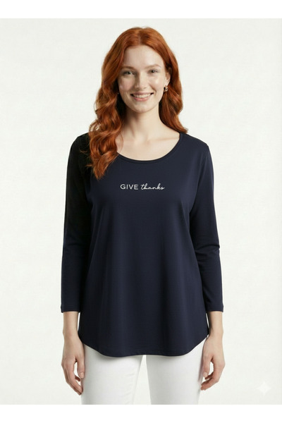 Neden Tekstil Γυναικεία Βασική Μπλούζα με Γραπτό Μήνυμα Give Thanks