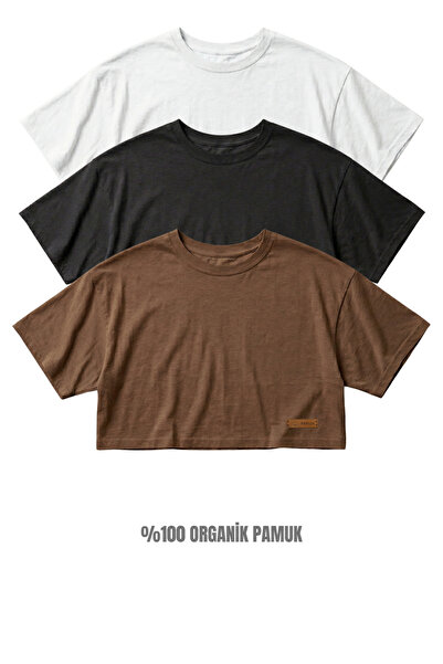 FHELIA Γυναικείο μπλουζάκι 3 τεμαχίων από 100% οργανικό βαμβάκι, συμπαγές ανα...