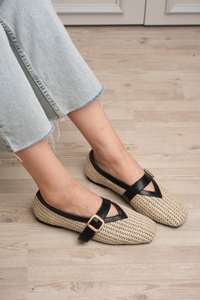 MERETTO By Akıl Velien ψάθινες μπαλαρίνες με αξεσουάρ με αγκράφα, ορθοπεδικές...