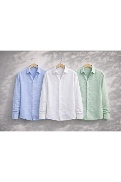 YONEZ MODA Οικονομικό Σετ Λινό Ανδρικών Πουκαμίσων Μουσελίνας 3τμχ – Καλοκαιρ...