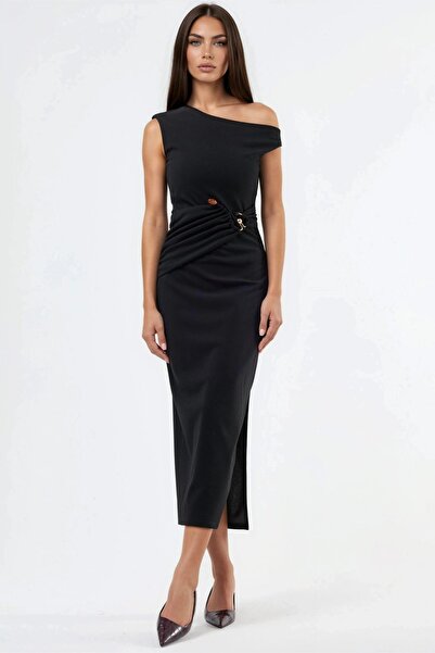 Hiccup BUSEM Ασύμμετρο φόρεμα με λεπτομέρεια αξεσουάρ στον γιακά