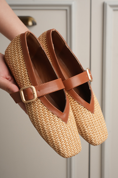 MERETTO By Akıl Velien ψάθινες μπαλαρίνες με αξεσουάρ με αγκράφα, ορθοπεδικές...