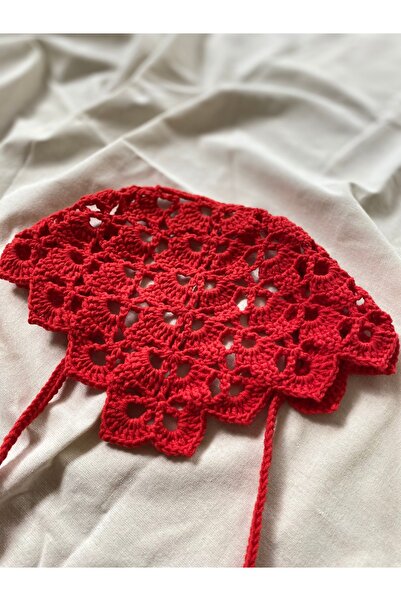 YUMAK Red Color Bandana, Hand Knitted Bandana