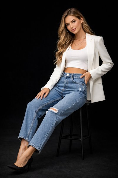 Alizstore Ripped Detailed High Waist Straight Leg Jean Pants