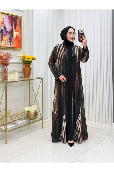 Modam Bella Plus Size Stone Detailed Patterned Double Dress Set