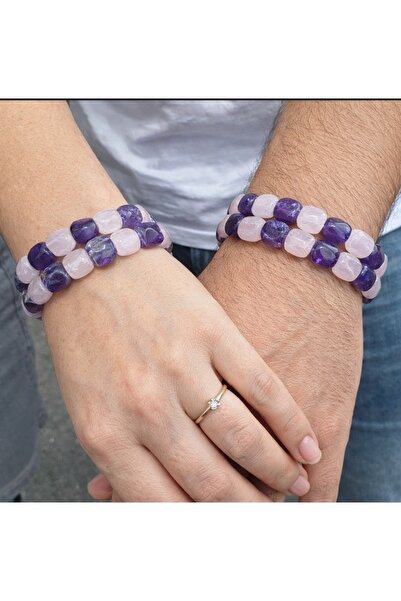 best bioenerji taş terapi Pink Quartz & Amethyst Mix Natural Stone Bracelet –...