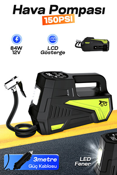 handanca 7A7 Turbo Boost 150 PSI Araç Hava Pompası – 12V Çakmaklık Girişli Di...