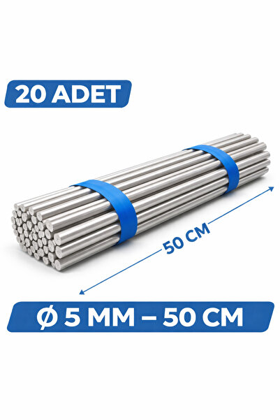 Home 20 Adet 5 mm Çap Dolu Demir Mil 50 cm Çelik Çubuk Seti Metal Çubuk Paket