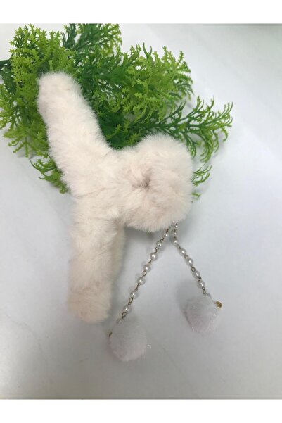 Zincir detaylı pon ponlu peluş toka