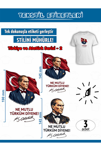 AGG Reklam Ütü ile Yapışan Kıyafet Etiketi Türkiye ve Atatürk Serisi -2 3Lü Set