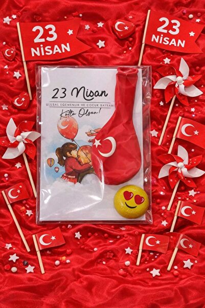 HediyelikAVM 23 أبريل بالون هدية مع رمز تعبيري للشوكولاتة 10 قطع