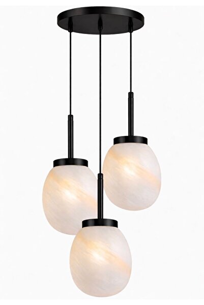 ecodesignline Melora Cam Sarkıt Avize | Modern Krem Mermer Desenli Cam 3’lü "...