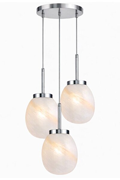 ecodesignline Melora Cam Sarkıt Avize | Modern Krem Mermer Desenli Cam 3’lü "...