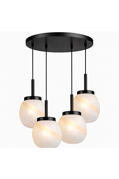 ecodesignline Melora Cam Sarkıt Avize | Modern Krem Mermer Desenli Cam |4’lü ...