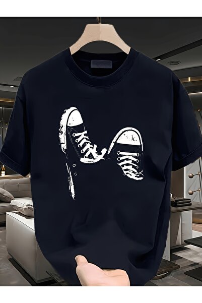 yiou trendy clothing قميص رجالي قصير الأكمام من القطن 100٪، أبيض مع طباعة حذا...