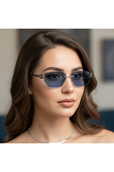 GLSVM UV400 Mavi Camlı Siyah Metal Çerçeve - Kadın Güneş Gözlüğü