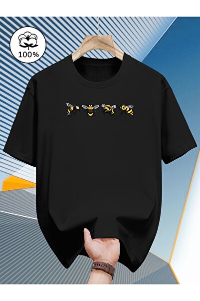 yiou trendy clothing قميص رجالي قصير الأكمام من القطن 100٪، بطباعة النحلة - أ...
