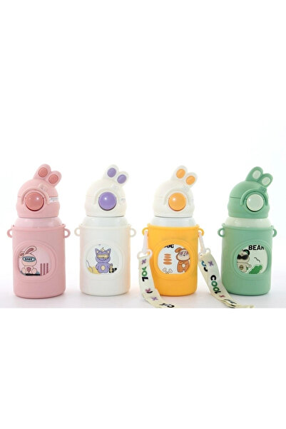 Epilons Παιδικό θερμός με αυτιά κουνελιού και καλαμάκι - 500 ml από ανοξείδωτ...