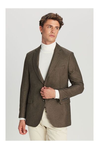 LC Waikiki Men's Khaki Slim Fit Slim Fit Mono Collar Blazer Jacket with Flap ...