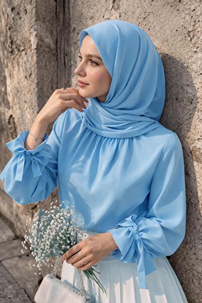 TRENDTESETTÜR KADIN MAVİ (BEBE MAVİ) FIFIR DETAYLI BLUZ T 5826