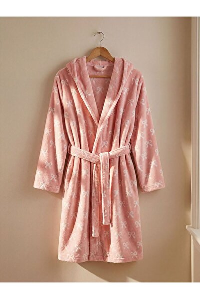 LC Waikiki Bow Patterned Cotton Girls' Bathrobe