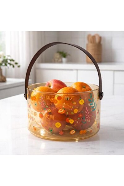 Generic Elegant Glass Fruit Basket with Handle