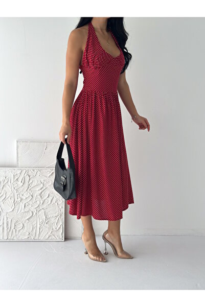 YUSUF CAN KARATAŞ KARATAŞ GİYİM Γυναικείο φόρεμα με κόκκινο χρώμα, πουά, από ...