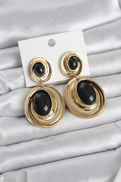 Nehir Stylish Black Dangle Drop Model Gold Color Vintage Women's Earrings Tea...