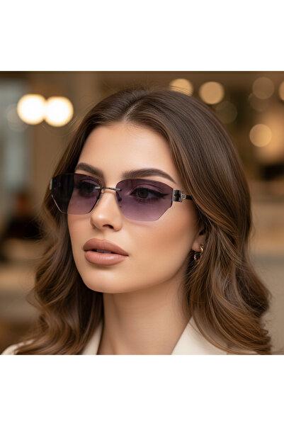GLSVM UV400 Mor Camlı Siyah Metal Çerçeve - Kadın Güneş Gözlüğü