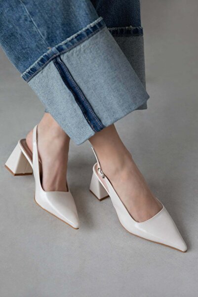 STRASWANS Γυναικεία παπούτσια με τακούνι από τσαλακωμένο δέρμα Stefan, κρεμ