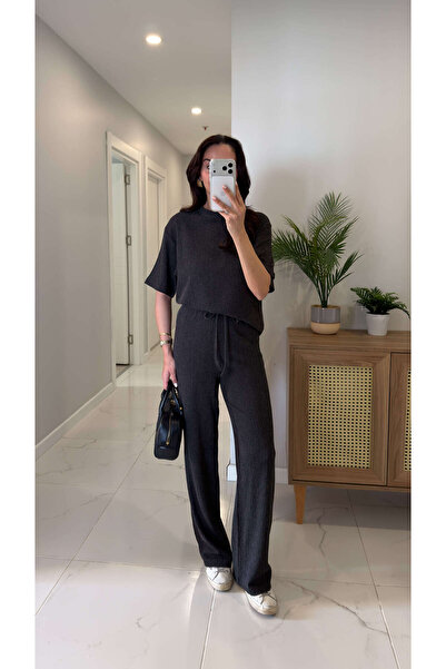 BİRCANÇİL Zr Caroline Anthracite Short Sleeve Trouser Set