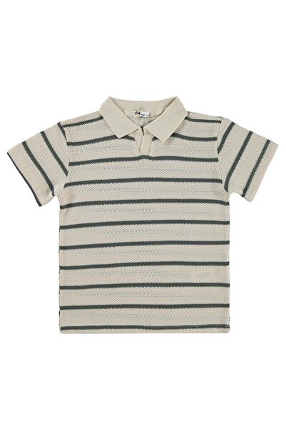 Civil Boys Μπλουζάκι με γιακά πόλο και ρίγες για 6-9 ετών - Χακί