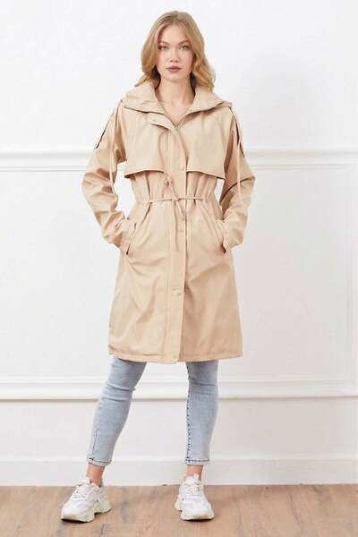 Fulla Moda Καμπαρντίνα - Μπεζ - Μακρύ