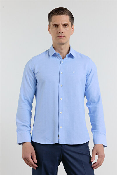 İmza Μπλε πουκάμισο με σκληρό γιακά, μακρύ μανίκι, χωρίς τσέπη, στενή εφαρμογ...