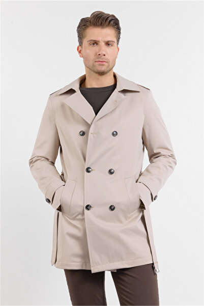 İmza Σκούρο Μπεζ Μονόχρωμο Παλτό με Γιακά, Απλό Κλασικό Άνετο Παλτό 1006260150