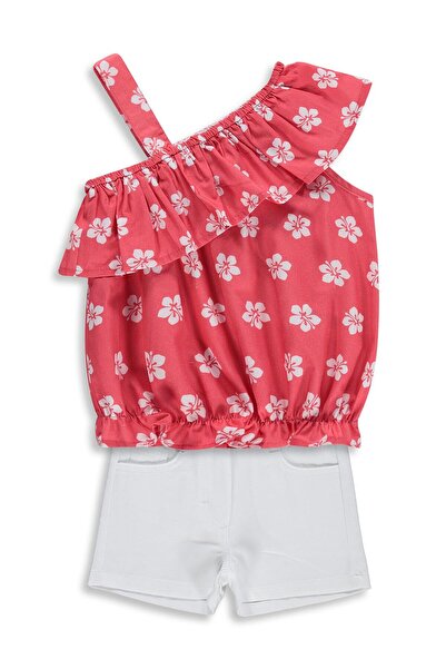 Civil Girls Σετ με φλοράλ σχέδια και βολάν για παιδιά 2-5 ετών - Κόκκινο