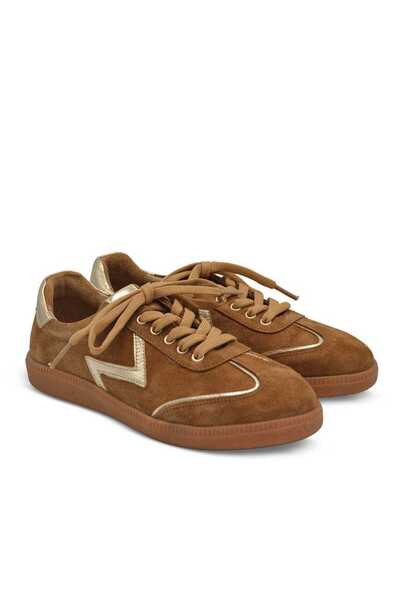 Venüs Deri Kadın Süet Sneakers Ayakkabı Taba-Altın 2609902Y