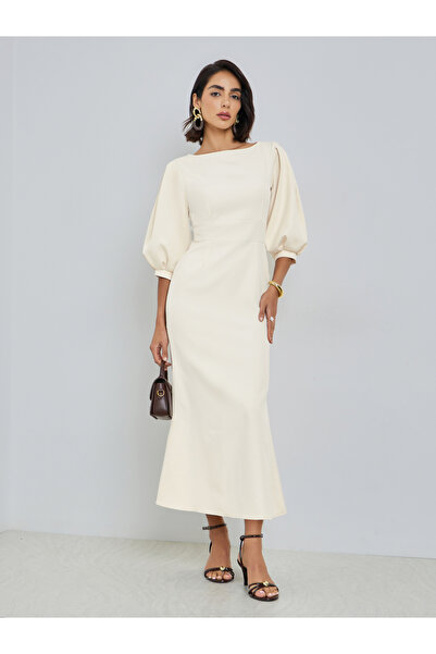 Styli White 3/4 Sleeve Sheath Maxi Dress